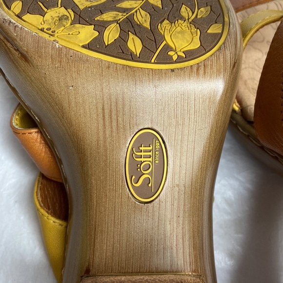 Sofft size 10N orange and yellow leather slip on sandals 4” heel great condition - Picture 8 of 10